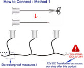 Diagram showing how to connect wires with text and symbols indicating voltage and transformer information.